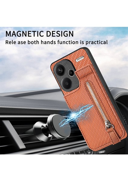 Xiaomi Redmi Için Not 13 Pro+5g Kılıf Fermuarlı Cebi Dikey Kickstand Karbon Fiber Telefon Kapağı-Mavi (Yurt Dışından)