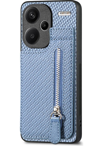 Xiaomi Redmi Için Not 13 Pro+5g Kılıf Fermuarlı Cebi Dikey Kickstand Karbon Fiber Telefon Kapağı-Mavi (Yurt Dışından)