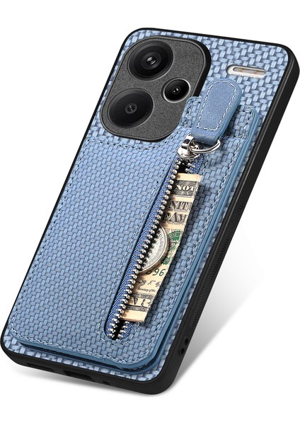 Xiaomi Redmi Için Not 13 Pro+5g Kılıf Fermuarlı Cebi Dikey Kickstand Karbon Fiber Telefon Kapağı-Mavi (Yurt Dışından)