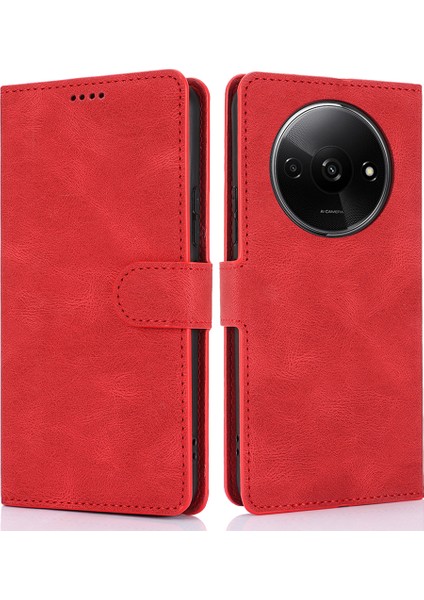 Xiaomi Redmi A3 Cep Telefonu Kılıfları Için Manyetik Toka Deri Stand Kapağı-Kırmızı (Yurt Dışından)