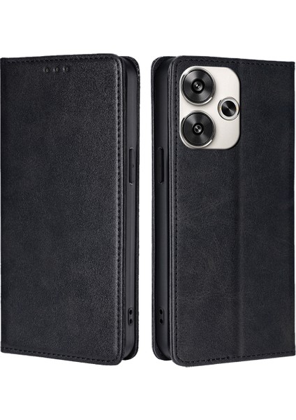 Xiaomi Poco F6 5g Deri Kılıf Buzağı Dokulu Cüzdan Kart Yuvaları Flip Telefon Kapağı-Siyah (Yurt Dışından)