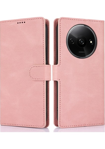 Xiaomi Redmi A3 Cep Telefonu Kılıfları Için Manyetik Toka Deri Stand Kapağı-Pembe (Yurt Dışından)