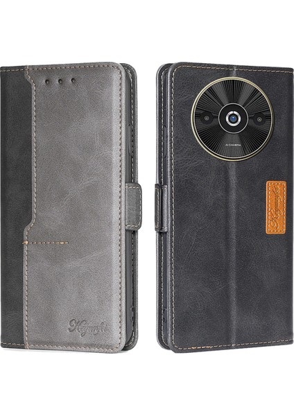 Xiaomi Poco C61 4g Cüzdan Kılıf Çift Renkli Ekleme Deri Telefon Kapak Cep Telefonu Aksesuarları -Siyah + Gri (Yurt Dışından)
