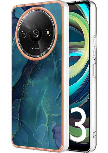 Xiaomi Poco C61 4g Galvanik Kılıf Mermer Desenli 2.0mm Tpu Telefon Kapağı-Yeşil Için (Yurt Dışından)