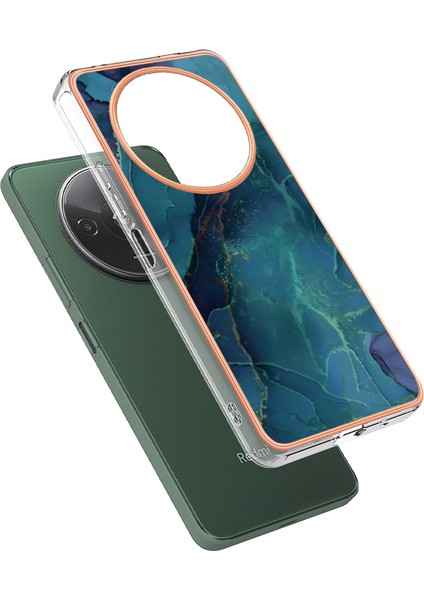 Xiaomi Poco C61 4g Galvanik Kılıf Mermer Desenli 2.0mm Tpu Telefon Kapağı-Yeşil Için (Yurt Dışından) modelleri