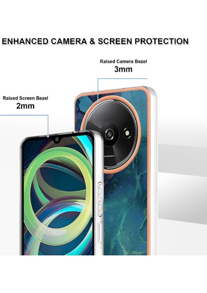 Xiaomi Poco C61 4g Galvanik Kılıf Mermer Desenli 2.0mm Tpu Telefon Kapağı-Yeşil Için (Yurt Dışından) fırsatları
