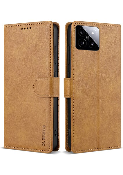 Xiaomi 14 Kılıf Için Cüzdan Standlı Pu Deri Kapak-Kahverengi (Yurt Dışından)