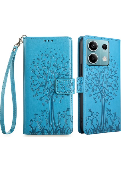 Xiaomi Redmi Note 13 4g Manyetik Kılıf Geyik Ağacı Desenli Pu Deri Telefon Kapağı-Mavi (Yurt Dışından)