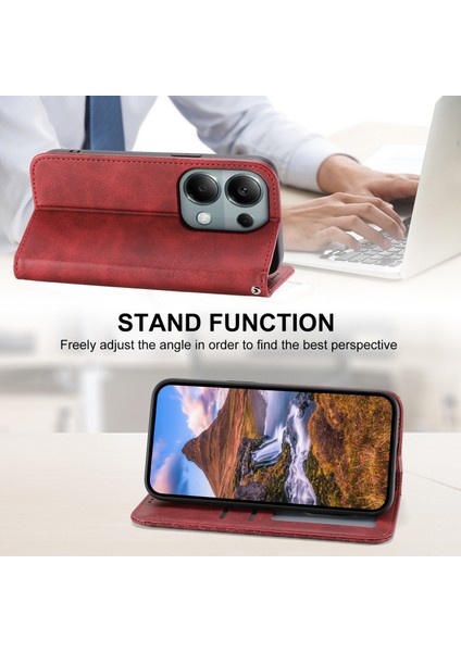 Xiaomi Redmi Note 13 Pro 4g Kılıf Pu Deri Eşkenar Dörtgen Baskılı Desen Cüzdan Telefon Kapağı-Kırmızı (Yurt Dışından) fırsatları