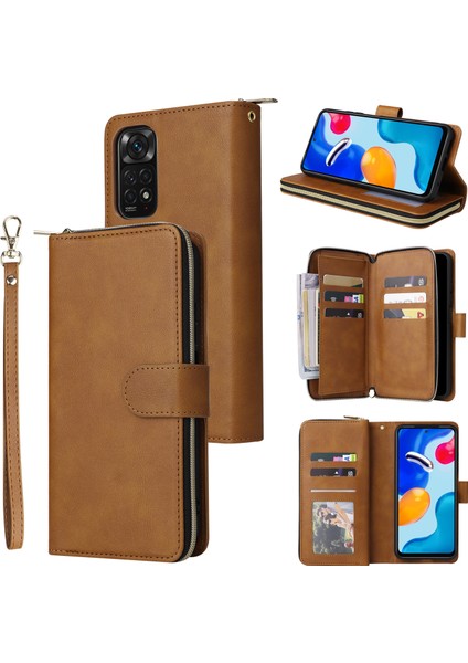 Xiaomi Redmi Note 11 Pro 4g(Mediatek) Kılıf Fermuarlı Deri Kılıf-Kahverengi (Yurt Dışından)
