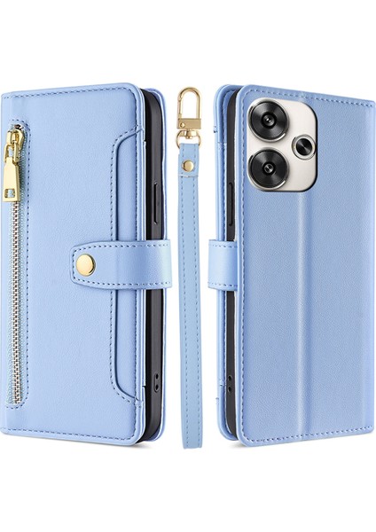 Xiaomi Poco F6 5g Kılıf Pu Deri Fermuar Çevirmeli Telefon Kapağı 6 Kart Yuvalı-Mavi (Yurt Dışından)