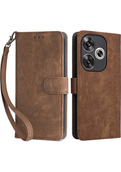 Xiaomi Poco F6 5g Kılıf Için Rfıd Engelleme Kart Tutucu Bilek Kayışı ile Koruyucu Kapak-Kahverengi (Yurt Dışından)