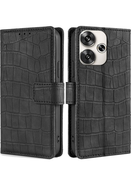 Xiaomi Poco F6 5g Kılıf Timsah Doku Deri Flip Standlı Telefon Kapağı-Siyah (Yurt Dışından)