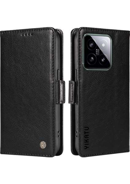 Xiaomi 14 Kılıf Litchi Dokulu Deri Telefon Kılıfı, Manyetik Tokalı-Siyah (Yurt Dışından)