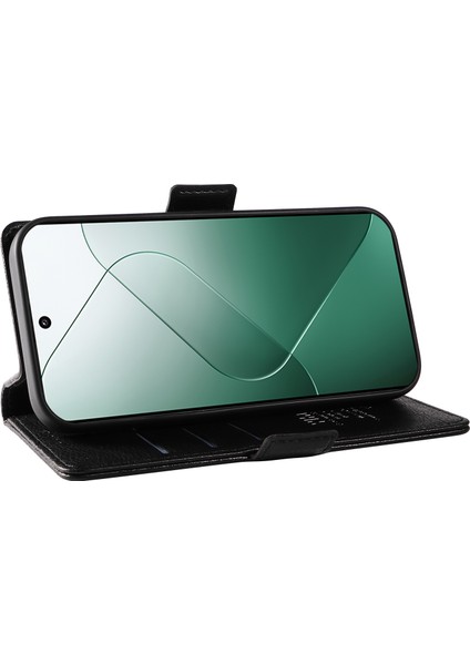 Xiaomi 14 Kılıf Litchi Dokulu Deri Telefon Kılıfı, Manyetik Tokalı-Siyah (Yurt Dışından) modelleri