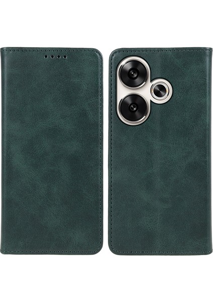 Xiaomi Poco F6 5g Kılıf Deri Manyetik Çevirme Buzağı Doku Telefon Kapağı-Yeşil (Yurt Dışından)
