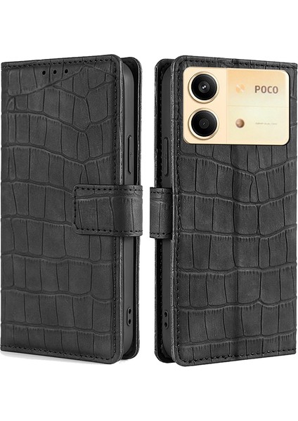 Xiaomi Redmi Note 13R Pro 5g Cüzdan Kılıf Timsah Dokulu Deri Telefon Kapağı-Siyah (Yurt Dışından)