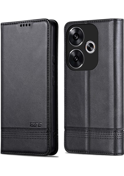 Xiaomi Poco F6 5g Kılıf Pu Deri Manyetik Kapatma Darbeye Dayanıklı Flip Telefon Kapağı-Siyah (Yurt Dışından)