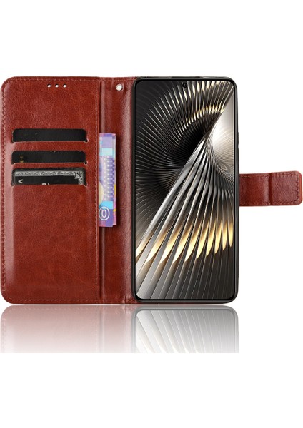 Xiaomi Poco F6 5g Kılıf Bilek Kayışı Crazy Horse Doku Manyetik Toka Telefon Kapağı-Kahverengi (Yurt Dışından) modelleri