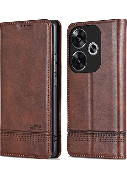 Xiaomi Poco F6 5g Kılıf Pu Deri Manyetik Kapatma Darbeye Dayanıklı Flip Telefon Kapağı-Kahve (Yurt Dışından)