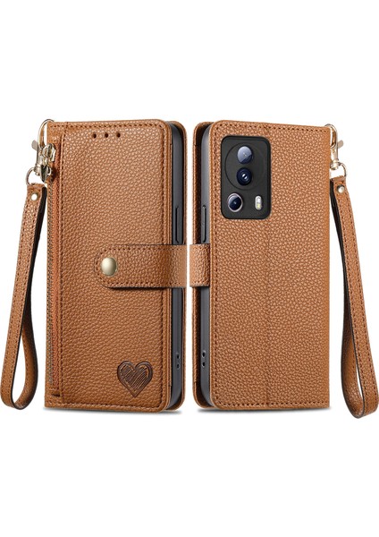 Xiaomi 13 Lite Kılıf Için Bilek Kayışı Rfıd Engelleme Kart Tutucu Telefon Kabuğu-Kahverengi (Yurt Dışından)