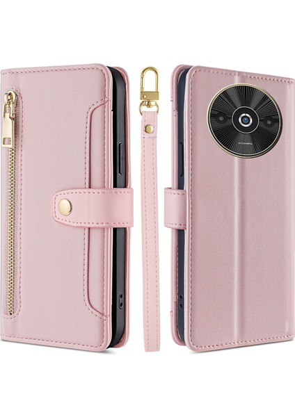 Xiaomi Poco C61 4g Crossbody Telefon Kılıfı Cüzdan Fermuarlı Cep Deri Kapak-Pembe (Yurt Dışından)