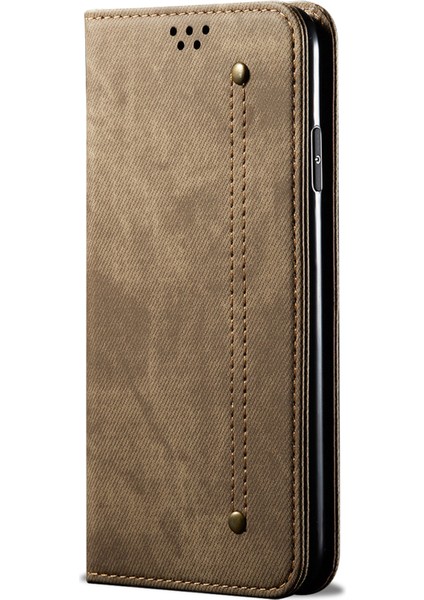 Xiaomi Poco F6 5g Cüzdan Telefon Kılıfı Kot Kumaş Doku Deri Kapak Çevirin-Haki (Yurt Dışından) indirimleri
