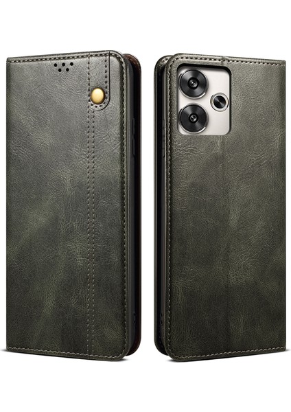 Xiaomi Poco F6 5g Kılıf Görüntüleme Standı Crazy Horse Doku Deri Telefon Kapağı-Yeşil (Yurt Dışından)