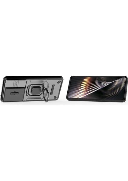 Xiaomi Poco F6 5g Kılıf Kickstand Pc+Tpu Telefon Kapağı Sürgülü Lens Koruması-Siyah (Yurt Dışından) fiyatları