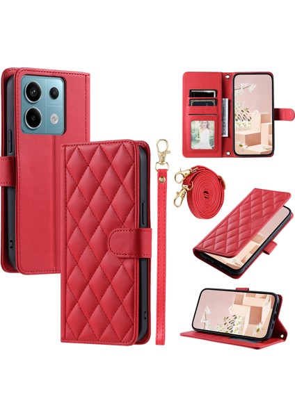 Xiaomi Redmi Note 13 5g Cüzdan Telefon Kılıfı Standı Pu Deri Kapak Çevirin-Kırmızı (Yurt Dışından)