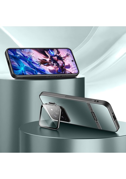 4U Sky Xiaomi 14 Pro Mat Pc+Tpu Kapaklı Lens Çerçeveli Telefon Kılıfı Kickstand-Cyan (Yurt Dışından)