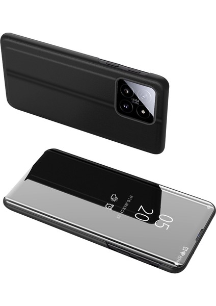 Xiaomi 14 Pro Kılıf Için Darbeye Dayanıklı Standlı Telefon Kapağı, Görünüm Penceresi Tasarımlı-Siyah (Yurt Dışından)