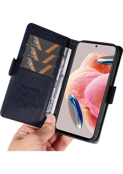 Xiaomi Redmi Note 12 4g Telefon Kılıfı Cüzdan Deri Kapak Litchi Doku-Lacivert (Yurt Dışından)