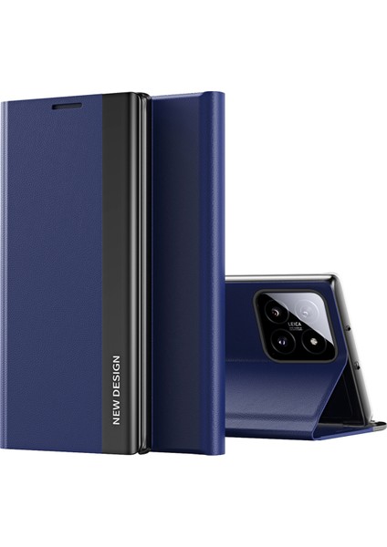 Xiaomi 14 Kılıf Nano Adsorpsiyon Pu Deri Standlı Telefon Kapağı-Safir (Yurt Dışından)