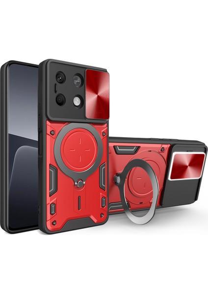 Xiaomi Redmi Note 13 5g Koruyucu Kılıf Tpu+Pc Telefon Kapağı, Kickstand, Kayar Lens Kapağı-Kırmızı (Yurt Dışından)