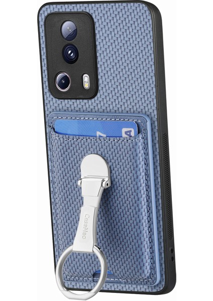 C1-9 Xiaomi 13 Lite Kılıf Pu+Tpu+Pc Kickstand Telefon Kapağı Karbon Fiber Doku-Mavi (Yurt Dışından) modelleri