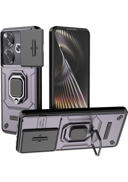 Xiaomi Poco F6 5g Kılıf Kickstand Pc+Tpu Telefon Kapağı Sürgülü Lens Koruması-Mor (Yurt Dışından)