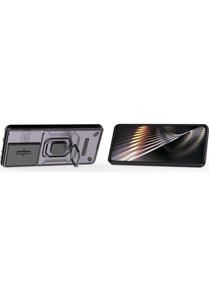 Xiaomi Poco F6 5g Kılıf Kickstand Pc+Tpu Telefon Kapağı Sürgülü Lens Koruması-Mor (Yurt Dışından) modelleri