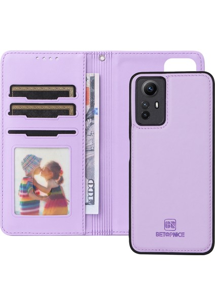 Xiaomi Redmi Note 12S 4g Kılıf Bilek Kayışı ile Pu Deri Çıkarılabilir Kapak Koruyucu Kapak-Mor (Yurt Dışından)