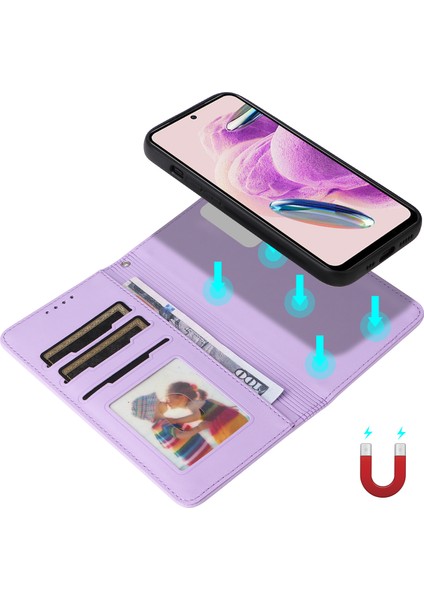 Xiaomi Redmi Note 12S 4g Kılıf Bilek Kayışı ile Pu Deri Çıkarılabilir Kapak Koruyucu Kapak-Mor (Yurt Dışından)