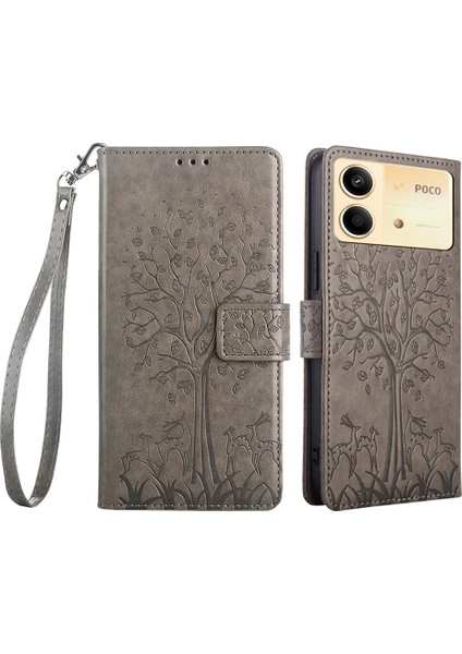 Xiaomi Redmi Note 13R Pro 5g Kılıf Baskılı Pu Deri Cüzdan Standı Telefon Kapağı-Gri (Yurt Dışından)