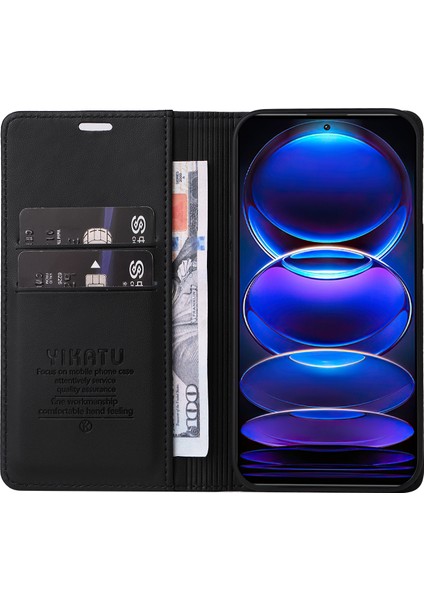 Xiaomi Redmi Note 12 Pro+5g Cep Telefonu Kapağı Manyetik Kapanış Deri Telefon Kabuğu-Siyah (Yurt Dışından)