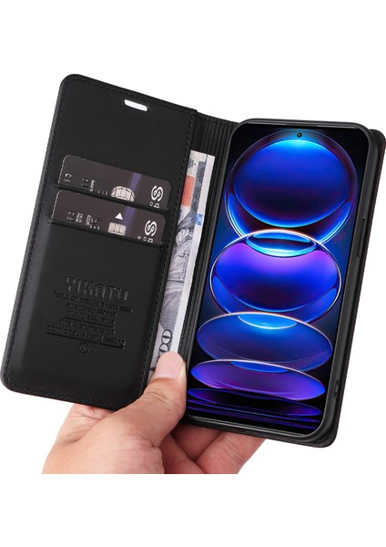 Xiaomi Redmi Note 12 Pro+5g Cep Telefonu Kapağı Manyetik Kapanış Deri Telefon Kabuğu-Siyah (Yurt Dışından)