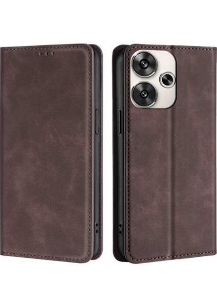 Xiaomi Poco F6 5g Kılıf Pu Deri Stand Gizli Manyetik Telefon Kapağı-Koyu Kahverengi (Yurt Dışından)