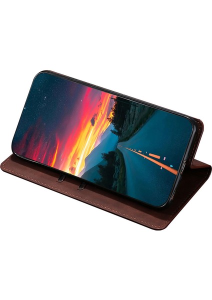 Xiaomi Poco F6 5g Kılıf Pu Deri Stand Gizli Manyetik Telefon Kapağı-Koyu Kahverengi (Yurt Dışından) indirimleri