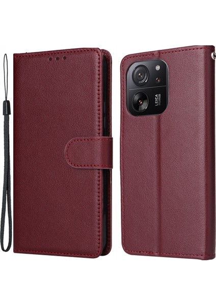 Xiaomi Redmi K60 Ultra Manyetik Telefon Kılıfı Pu Deri 3 Kart Yuvaları Kapak-Şarap Kırmızısı Için (Yurt Dışından)