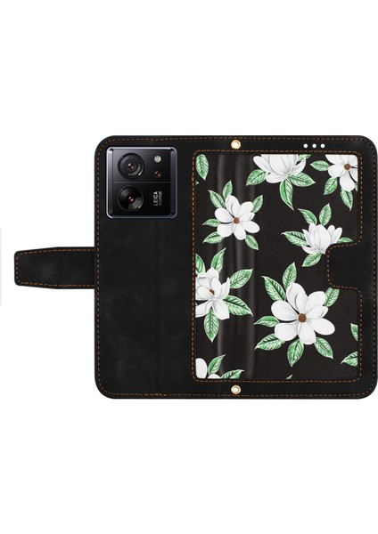 Xiaomi 13T Kılıf Kart Yuvalı Desen Baskılı Telefon Deri Kapak-Siyah (Yurt Dışından)