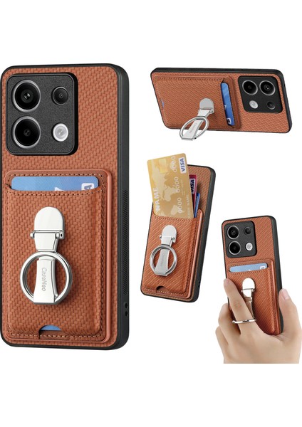 C1-9 Xiaomi Redmi Için Not 13 Pro 5g Kickstand Kılıf Karbon Fiber Doku Deri + Tpu + Pc Telefon Kapağı-Kahverengi (Yurt Dışından)