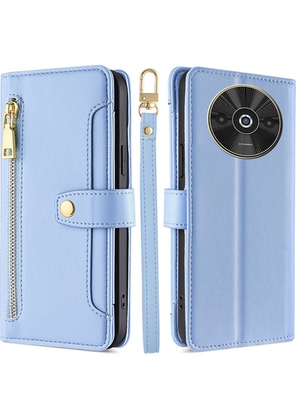 Xiaomi Poco C61 4g Crossbody Telefon Kılıfı Cüzdan Fermuarlı Cep Deri Kapak-Mavi (Yurt Dışından)