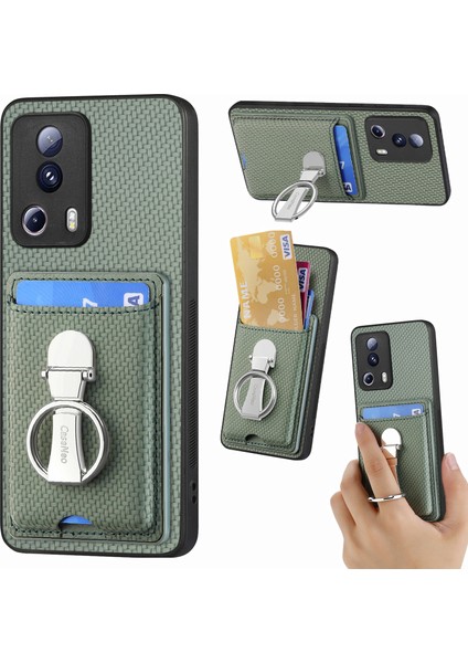 C1-9 Xiaomi 13 Lite Kılıf Pu+Tpu+Pc Kickstand Telefon Kapağı Karbon Fiber Doku-Yeşil (Yurt Dışından)